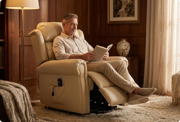 Cambridge Genuine Leather Cream Rise & Recline Mobility Chair