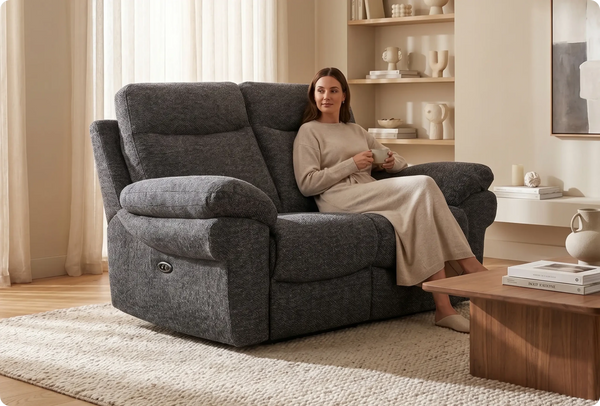 Lunaro Grey Fabric Electric Recliner 2 Seater Sofa