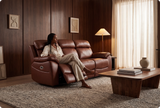 Torino Genuine Leather Tan Electric Power Recliner 3 Seater Sofa