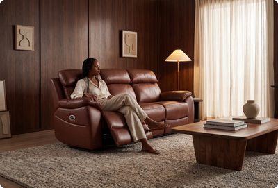 Torino Genuine Leather Tan Electric Power Recliner 3 Seater Sofa