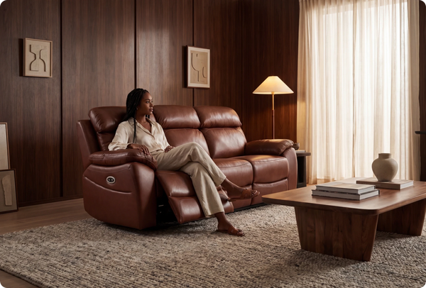 Torino Genuine Leather Tan Electric Power Recliner 3 Seater Sofa