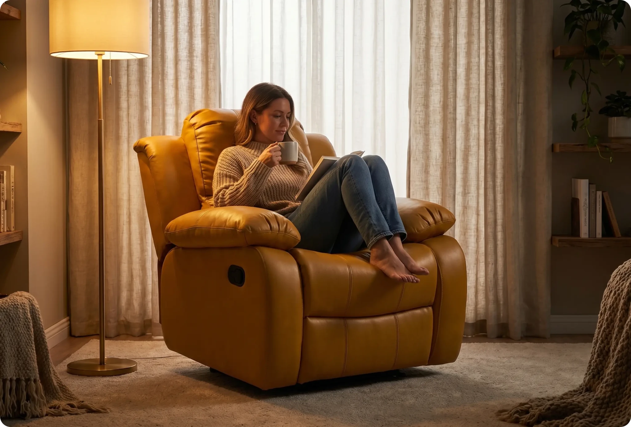 York Leather Mustard Manual Recliner Armchair