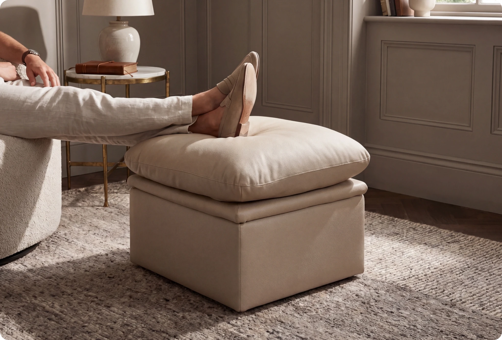 Florence Cream Leather Footstool