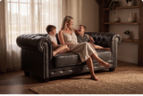 Chesterfield Grey Leather Antique 2 Seater Sofa