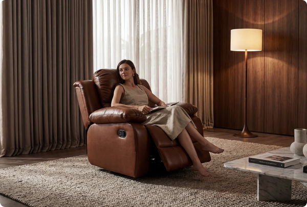 York Leather Tan Manual Recliner Armchair