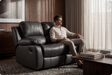 York Grey Leather 2 Seater Manual Recliner Sofa
