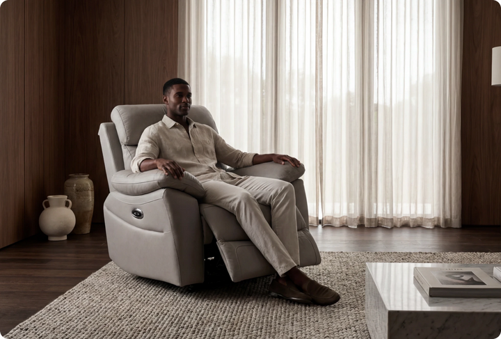 Torino Genuine Leather Light Grey Electric Power Recliner Armchair
