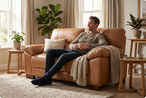 Dalmore Genuine Leather Caramel 2 Seater Sofa