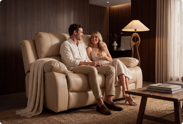 York Cream Leather Electric Recliner 2 Seater Sofa