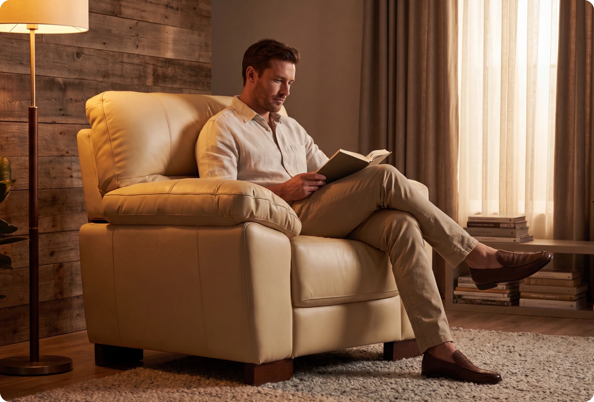 Dalmore Genuine Leather Cream Armchair