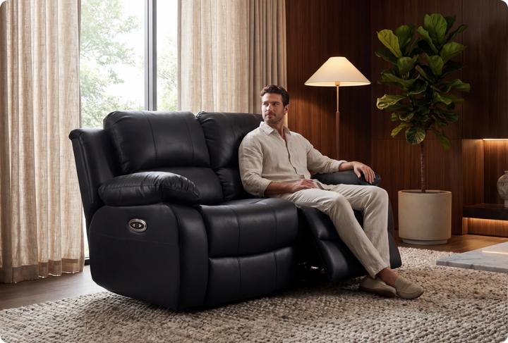 York Black Leather Electric Recliner 2 Seater Sofa