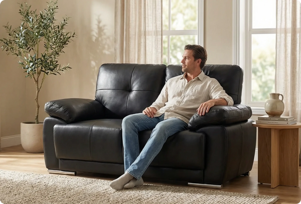 Brighton Black Leather 2 Seater Sofa