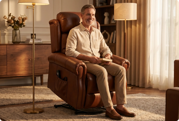 Derby Genuine Leather Tan Rise & Recline Mobility Chair