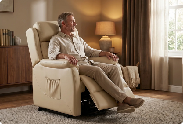 Oliver Genuine Leather Cream Rise & Recline Mobility Chair