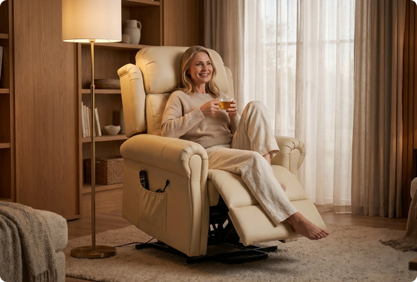 Derby Genuine Leather Cream Rise & Recline Mobility Chair