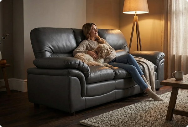 Florence Grey Leather 3 Seater Sofa