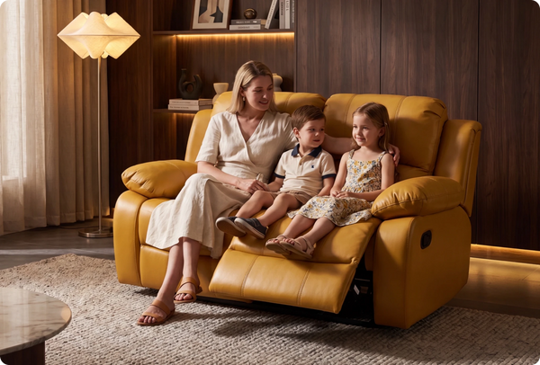 York Mustard Leather Manual Recliner 2 Seater Sofa