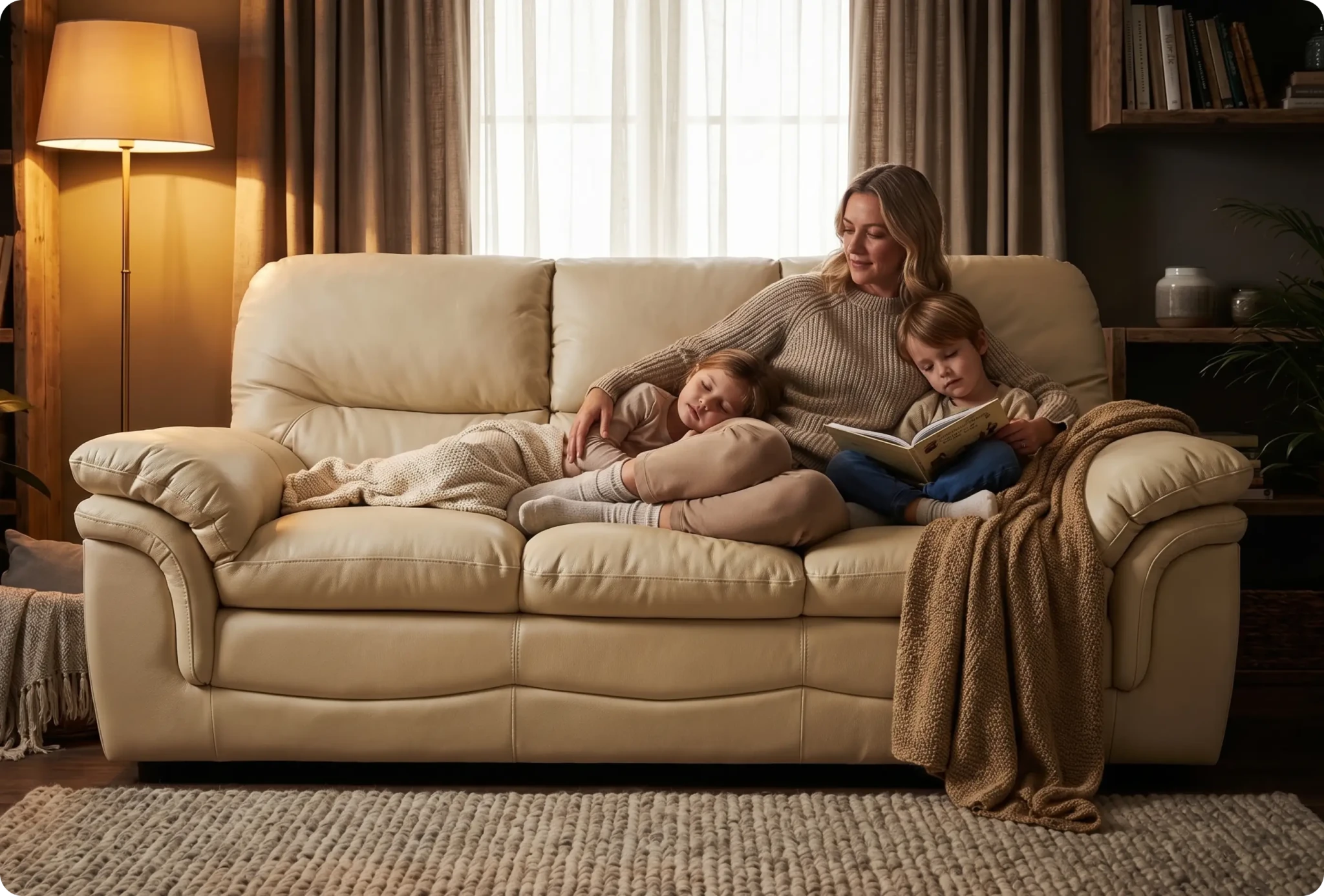 Florence Cream Leather 3 Seater Sofa