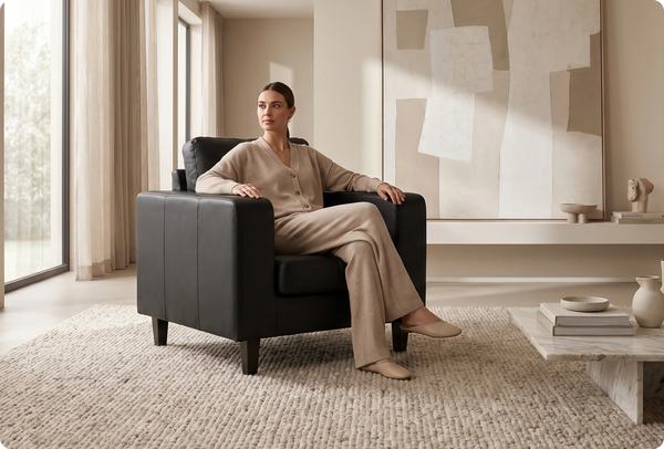 Nova Black  Leather Armchair