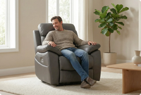 Torino Genuine Leather Grey Electric Power Recliner Armchair