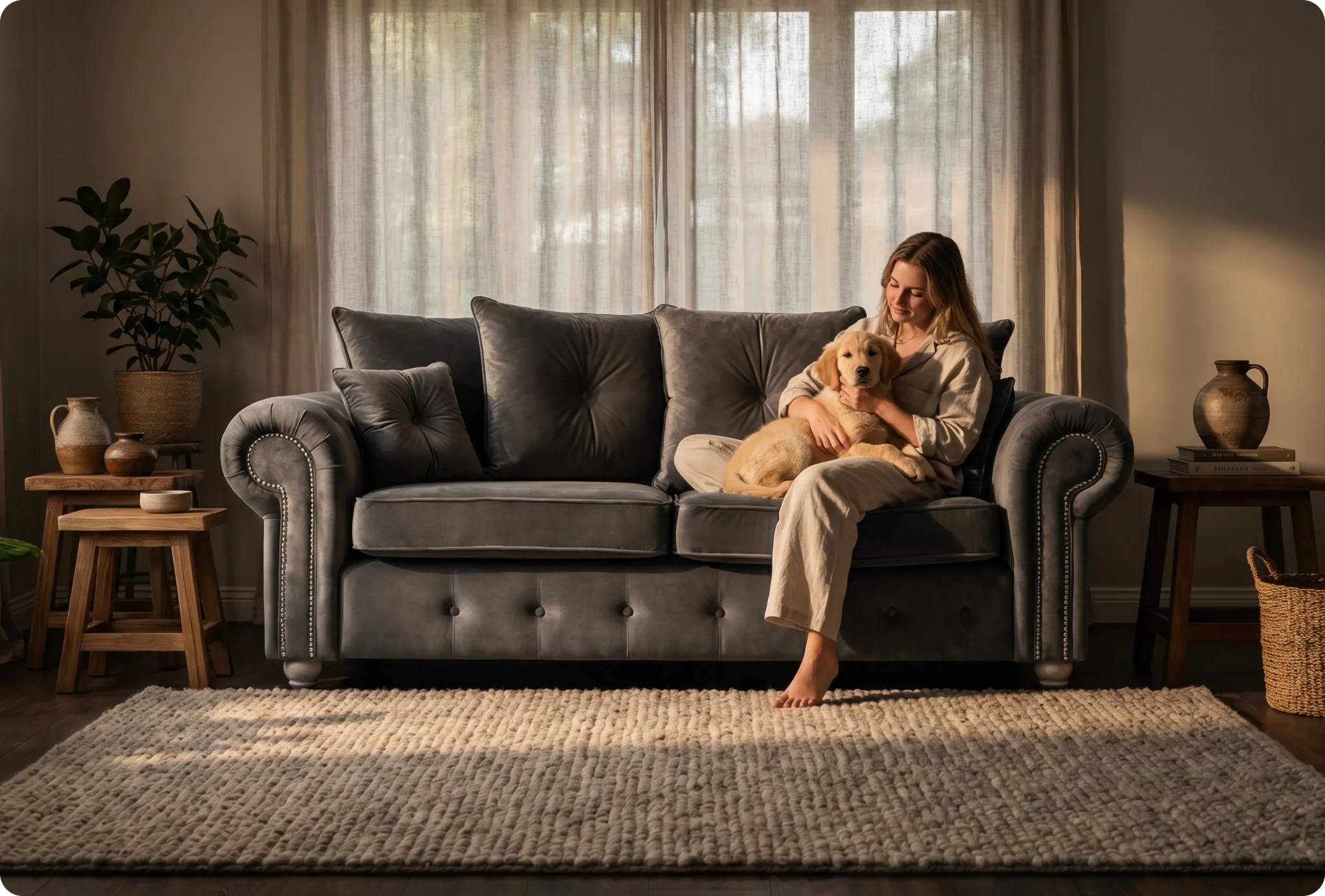 Haven Grey Fabric Velvet 3 Seater Sofa - Sofa-Direct
