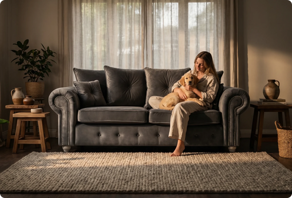 Haven Grey Fabric Velvet 3 Seater Sofa