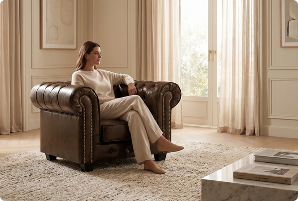 Windsor Classic Brown Leather Antique Armchair
