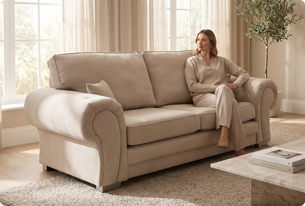 Florence High Back Cream Fabric 3 Seater Sofa Bed