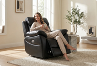 Torino Genuine Leather Black  Electric Power Recliner Armchair