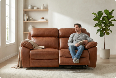 Torino Genuine Leather Tan  Electric Power Recliner 2 Seater Sofa