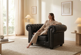 Chesterfield Black Leather Antique Armchair - Sofa-Direct
