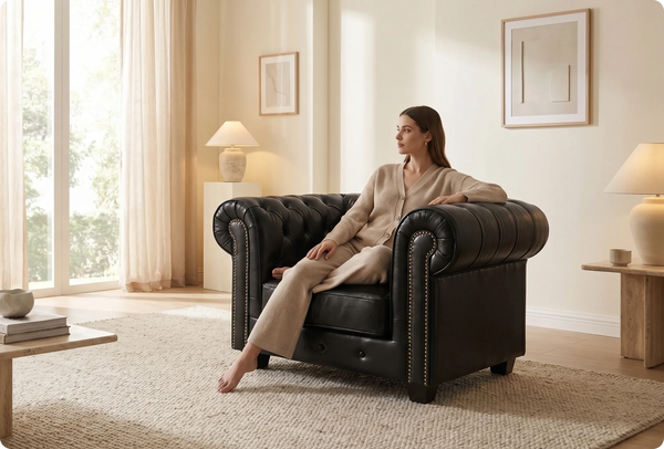 Windsor Classic Black Leather Antique Armchair