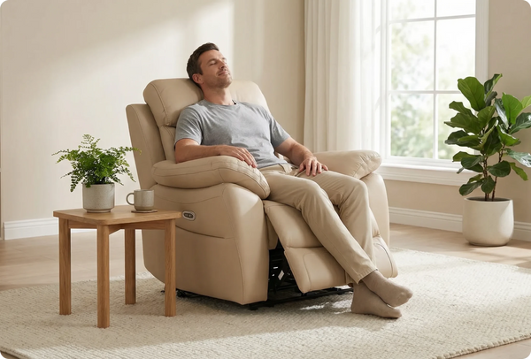 Torino Genuine Leather Cream Electric Power Recliner Armchair