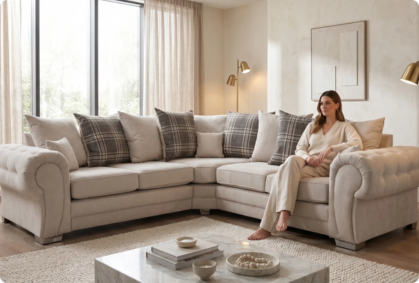 Florence Scatter Back  Cream Fabric Corner Sofa