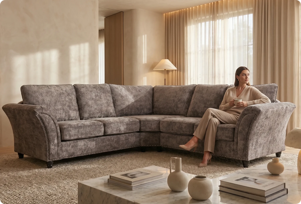 Cotswold Truffle Fabric High Back Corner Sofa