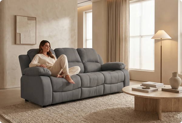 Veloura Grey Leather 3 Seater Sofa