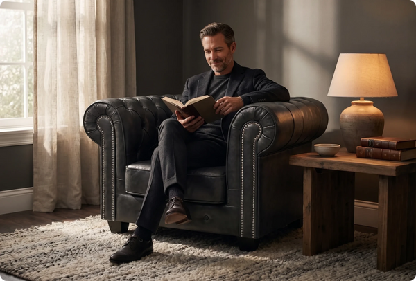 Windsor Classic Grey Leather Antique Armchair