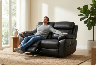 Torino Genuine Leather Black  Electric Power Recliner 2 Seater