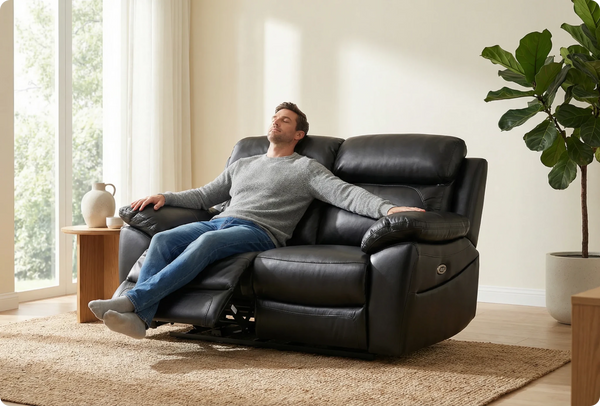 Torino Genuine Leather Black  Electric Power Recliner 2 Seater
