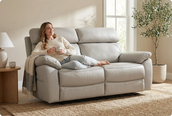 Torino Genuine Leather Light Grey Electric Power Recliner 2 Seater Sofa