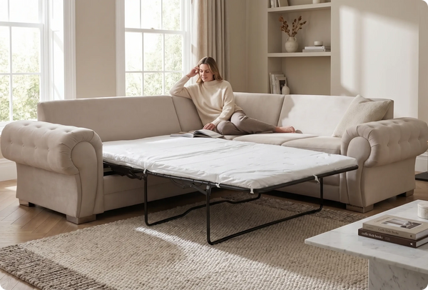 Florence High Back Cream Fabric Corner Sofa Bed