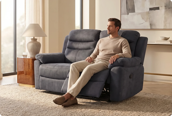 Bristol Grey Fabric Manual Recliner 2 Seater Sofa