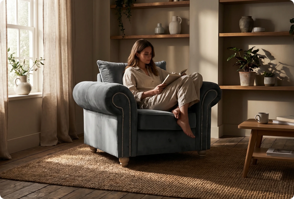 Haven Grey Fabric Velvet Armchair