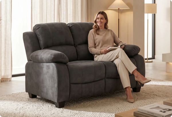 Veloura Charcoal Fabric 2 Seater Sofa