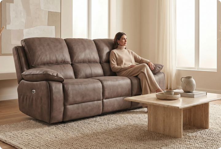 Chelsea Brown Suede Fabric Electric Recliner 3 Seater Sofa