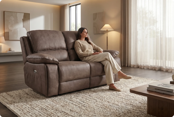 Chelsea Brown Suede Fabric Electric Recliner 2 Seater Sofa