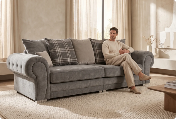Florence Scatter Grey Fabric 4 Seater Sofa