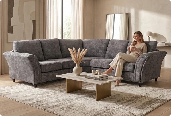 Cotswold Grey Fabric High Back Corner Sofa