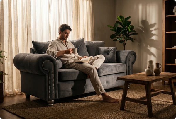 Haven Grey Fabric Velvet 2 Seater Sofa