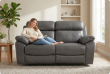 Torino Genuine Leather Grey Electric Power Recliner 2 Seater Sofa